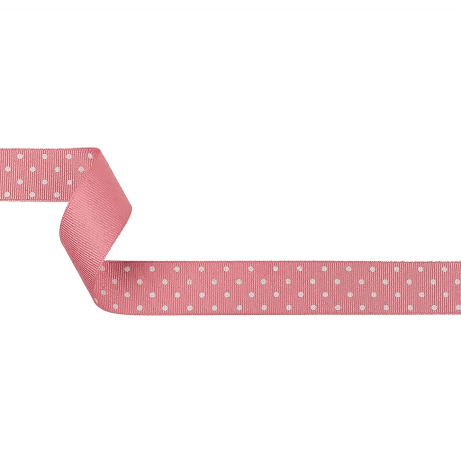 Grosgrain | Flamingo Pink And White Polka Dots Grosgrain Ribbon – 1" Grosgrain Flamingo Pink,Snow White