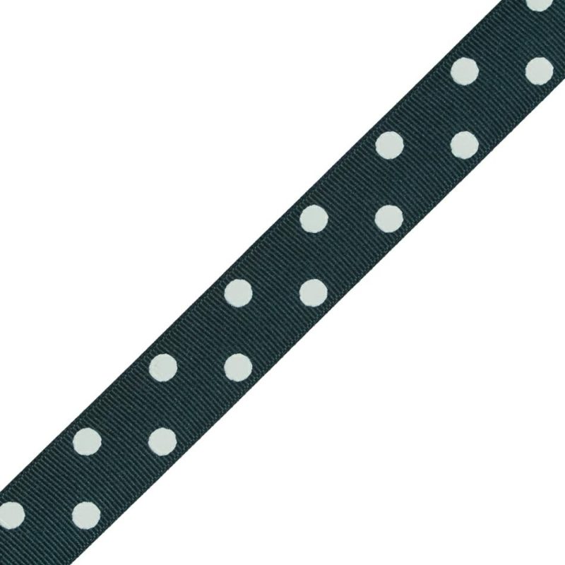 Grosgrain | Green Grosgrain Ribbon With White Polka Dots – 1" Grosgrain Green,White