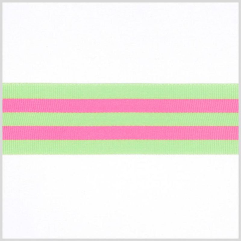 Grosgrain | Green/Hot Pink Striped Grosgrain Ribbon Grosgrain Green,Hot Pink