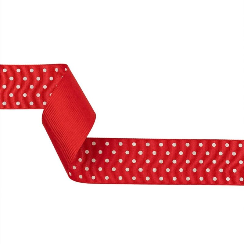 Grosgrain | High Risk Red And White Polka Dots Grosgrain Ribbon – 1.625" Grosgrain Grosgrain