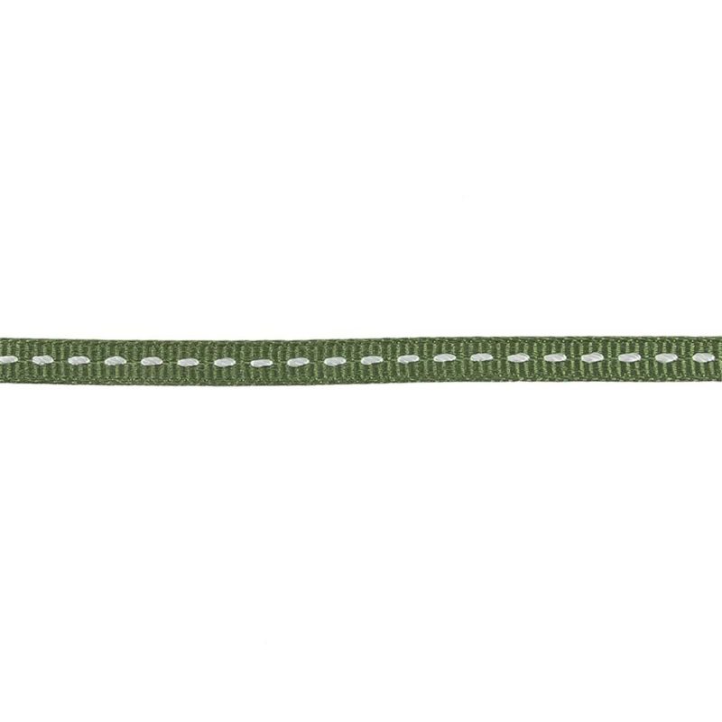 Grosgrain | Kale Green Grosgrain Ribbon With Bright White Stitching – 0.25" Grosgrain Bright White,Kale