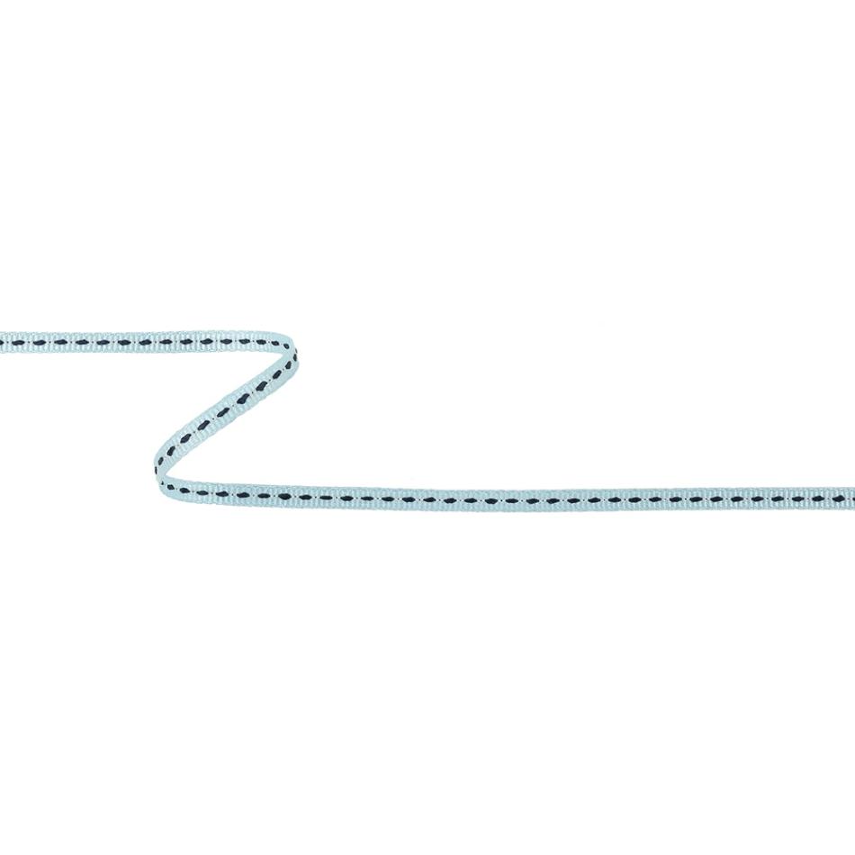 Grosgrain | Light Blue Grosgrain Ribbon With Navy Stitching – 0.25" Grosgrain Grosgrain