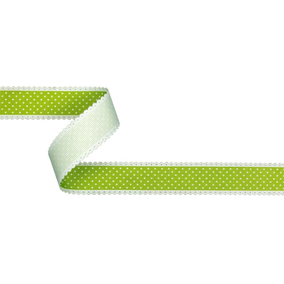 Grosgrain | Lime Green And White Alyssum Scalloped Edge Polka Dot Grosgrain Ribbon – 1" Grosgrain Grosgrain