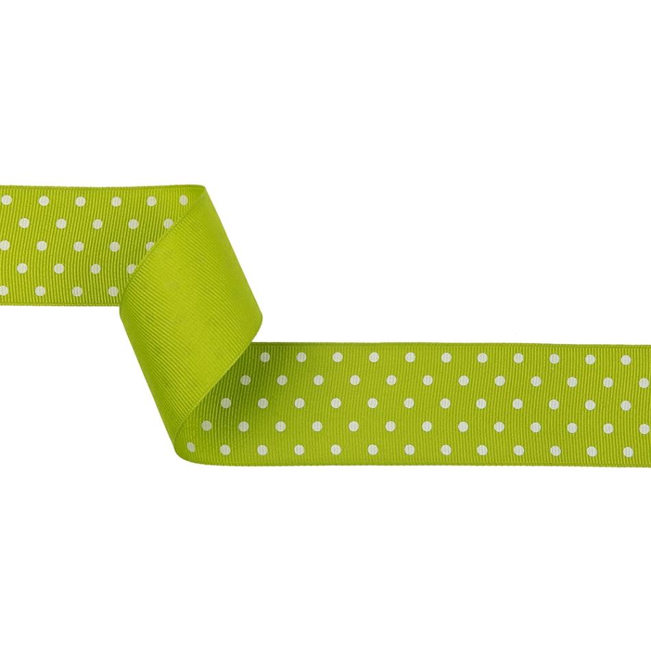 Grosgrain | Lime Green And White Polka Dots Grosgrain Ribbon – 1.625" Grosgrain Grosgrain