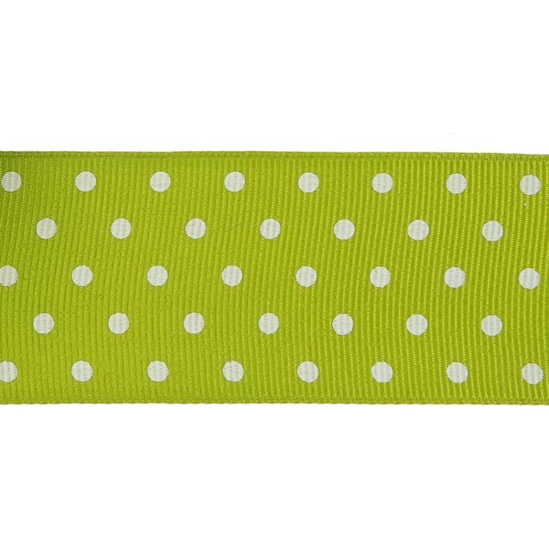 Grosgrain | Lime Green And White Polka Dots Grosgrain Ribbon – 1.625" Grosgrain Grosgrain