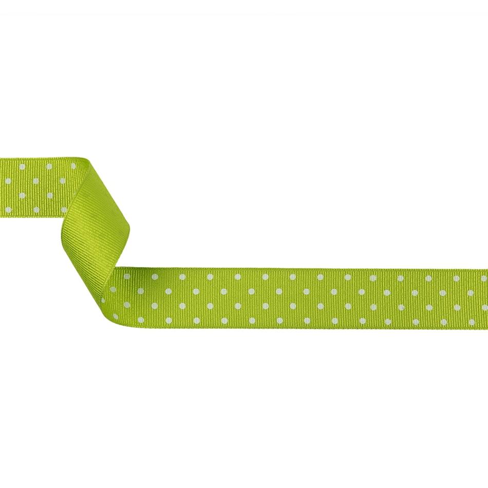 Grosgrain | Lime Green And White Polka Dots Grosgrain Ribbon – 1" Grosgrain Grosgrain