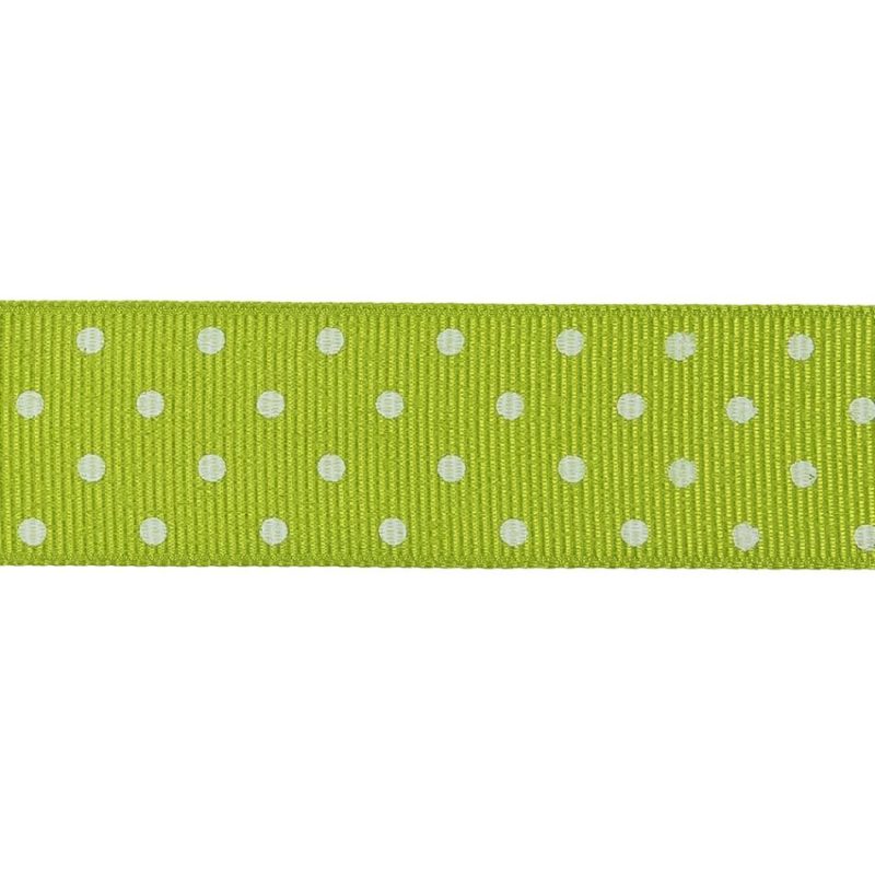 Grosgrain | Lime Green And White Polka Dots Grosgrain Ribbon – 1" Grosgrain Grosgrain