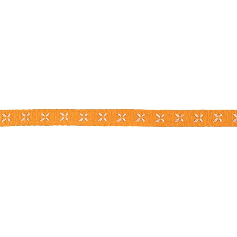 Grosgrain | Mango Grosgrain Ribbon With Blanc De Blanc Stitched Flowers – 0.25" Grosgrain Blanc De Blanc