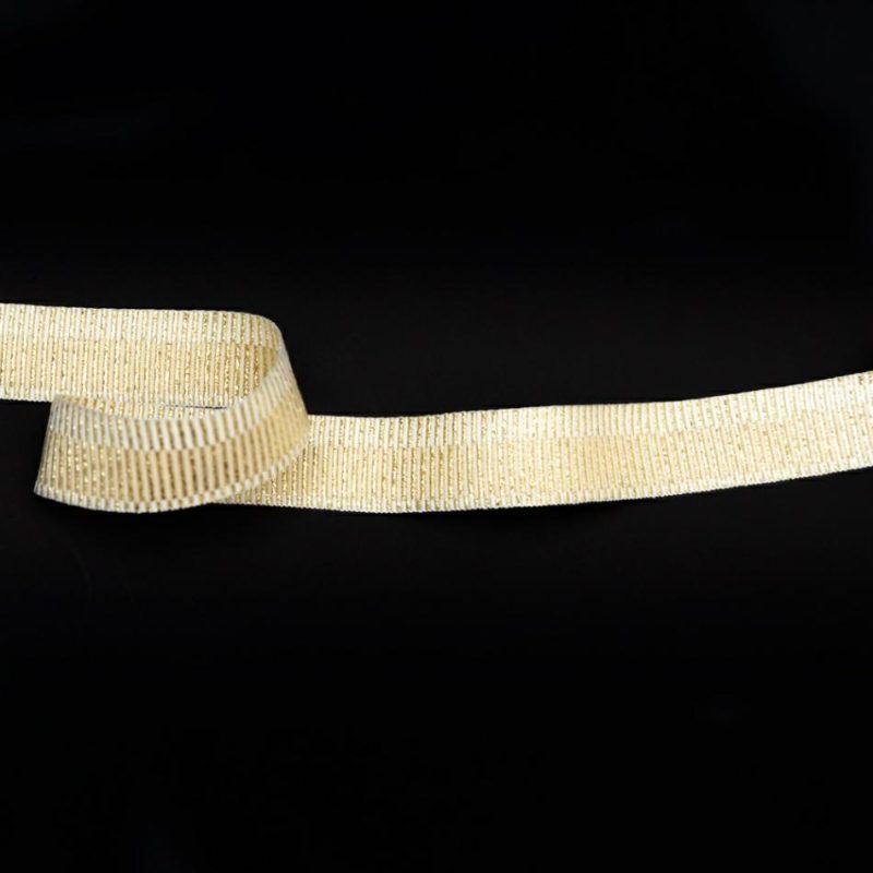 Grosgrain | Metallic Gold And Ivory Grosgrain Ribbon 0.875" Grosgrain Gold,Ivory