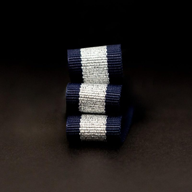 Grosgrain | Metallic Silver And Navy Striped Grosgrain Ribbon – 0.625" Grosgrain Grosgrain