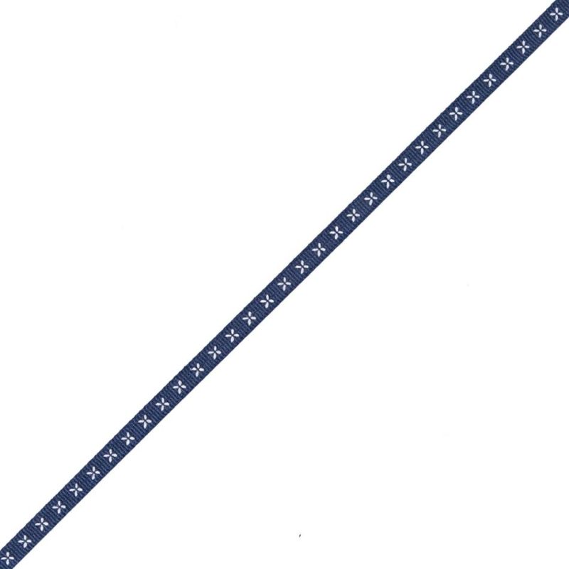 Grosgrain | Navy And White Stitched Grosgrain Ribbon – 0.25" Grosgrain Grosgrain