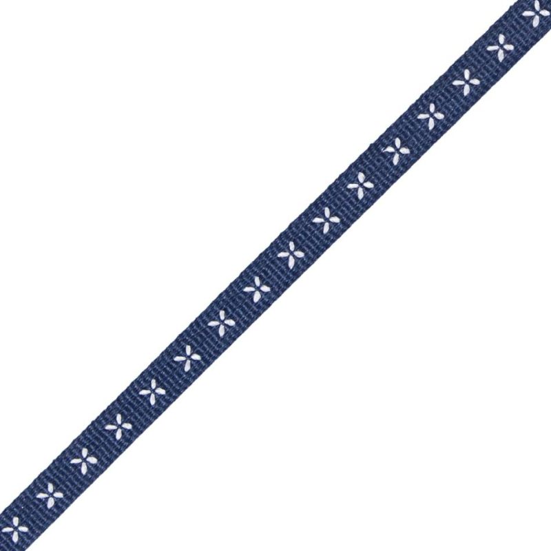 Grosgrain | Navy And White Stitched Grosgrain Ribbon – 0.25" Grosgrain Grosgrain