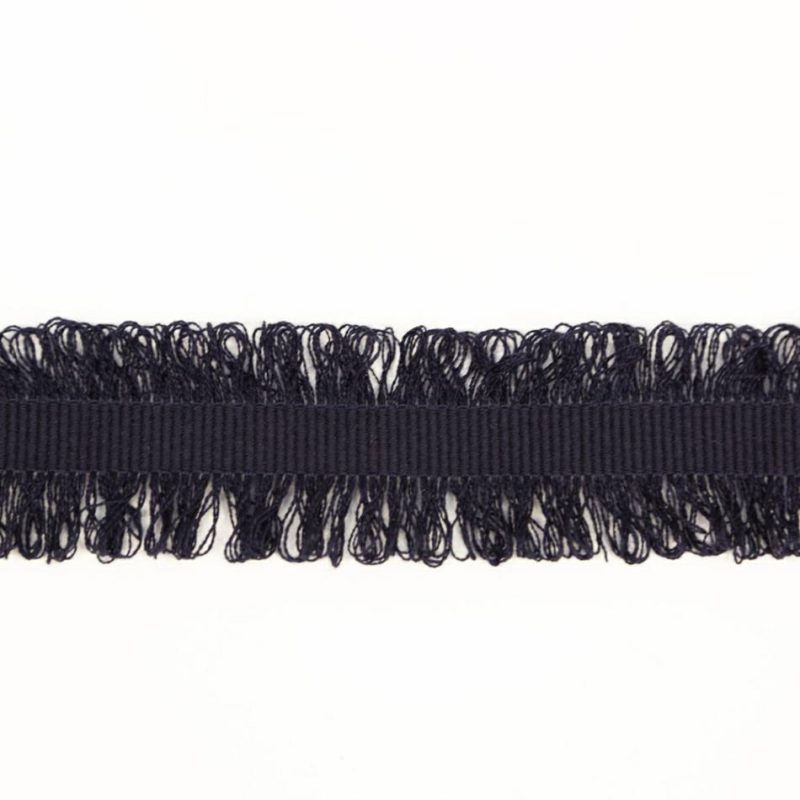 Grosgrain | Navy Wool Grosgrain Trim With Loop Fringe Edges – 1.5" Grosgrain Grosgrain