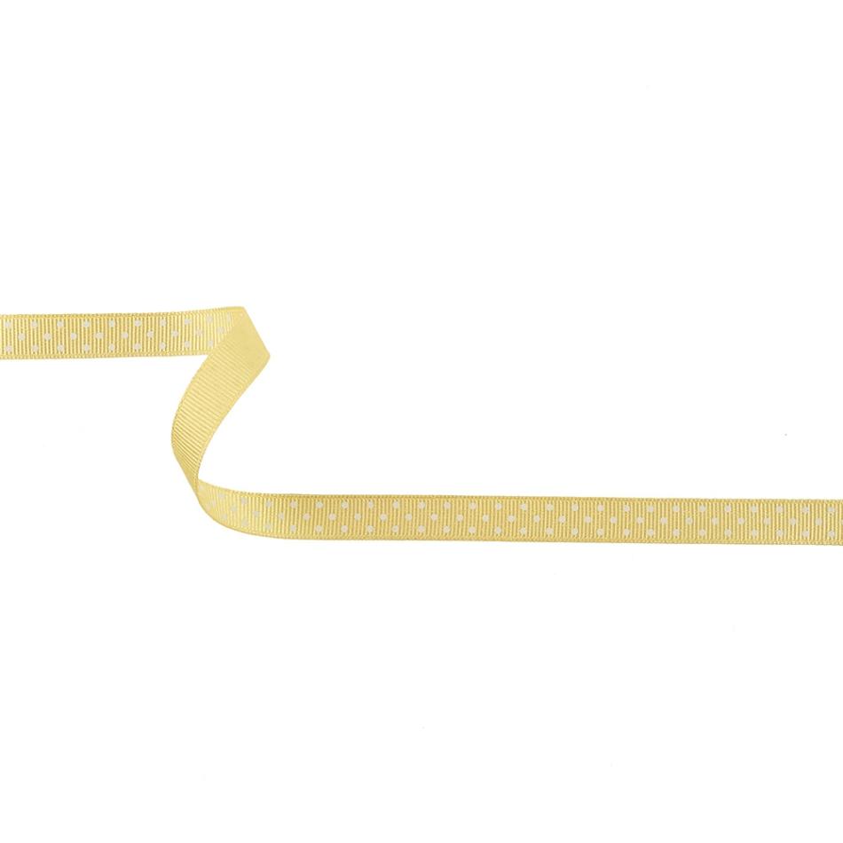 Grosgrain | Pale Banana And White Polka Dots Grosgrain Ribbon – 0.375" Grosgrain Grosgrain