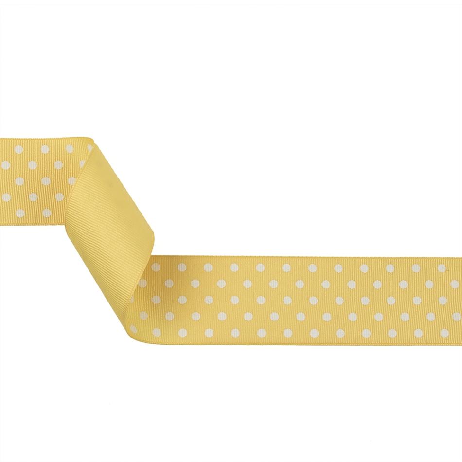 Grosgrain | Pale Banana And White Polka Dots Grosgrain Ribbon – 1.625" Grosgrain Grosgrain