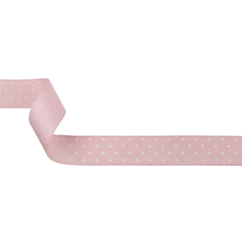 Grosgrain | Parfait Pink And White Polka Dots Grosgrain Ribbon – 1" Grosgrain Grosgrain