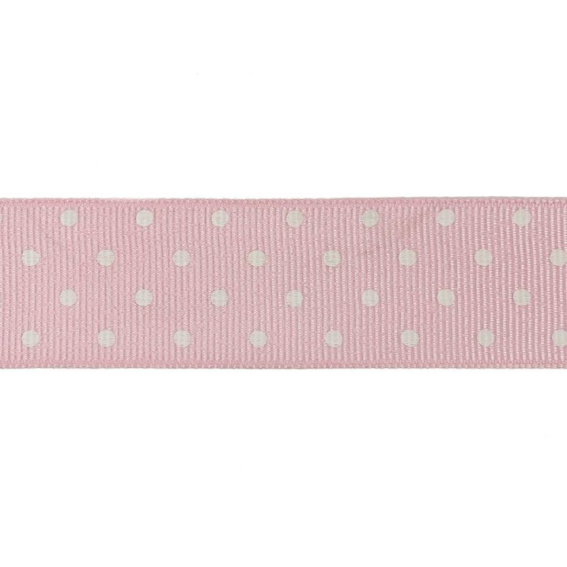 Grosgrain | Parfait Pink And White Polka Dots Grosgrain Ribbon – 1" Grosgrain Grosgrain