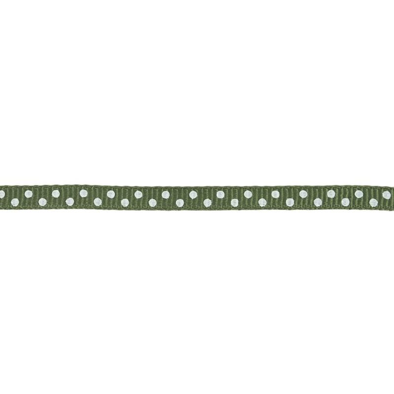 Grosgrain | Pesto And White Polka Dots Grosgrain Ribbon – 0.25" Grosgrain Grosgrain