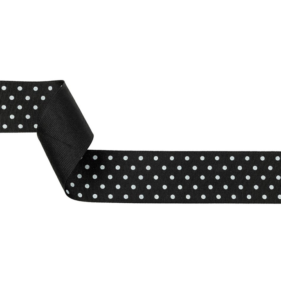 Grosgrain | Phantom And White Polka Dots Grosgrain Ribbon – 1.625" Grosgrain Grosgrain