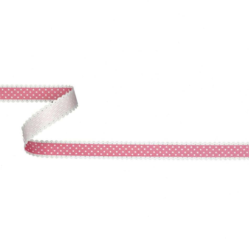 Grosgrain | Pink And White Alyssum Scalloped Edge Polka Dot Grosgrain Ribbon – 0.625" Grosgrain Grosgrain