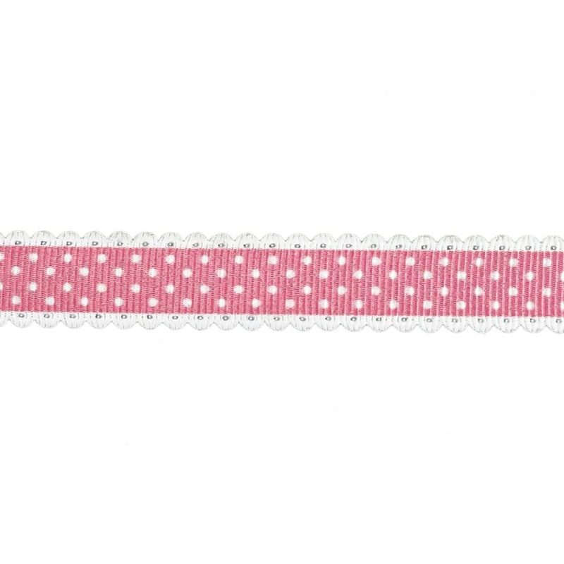 Grosgrain | Pink And White Alyssum Scalloped Edge Polka Dot Grosgrain Ribbon – 0.625" Grosgrain Grosgrain