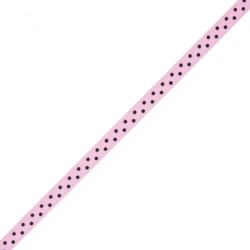 Grosgrain | Pink Grosgrain Ribbon With Black Polka Dots – 0.375" Grosgrain Grosgrain