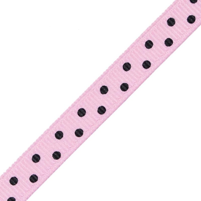 Grosgrain | Pink Grosgrain Ribbon With Black Polka Dots – 0.375" Grosgrain Grosgrain