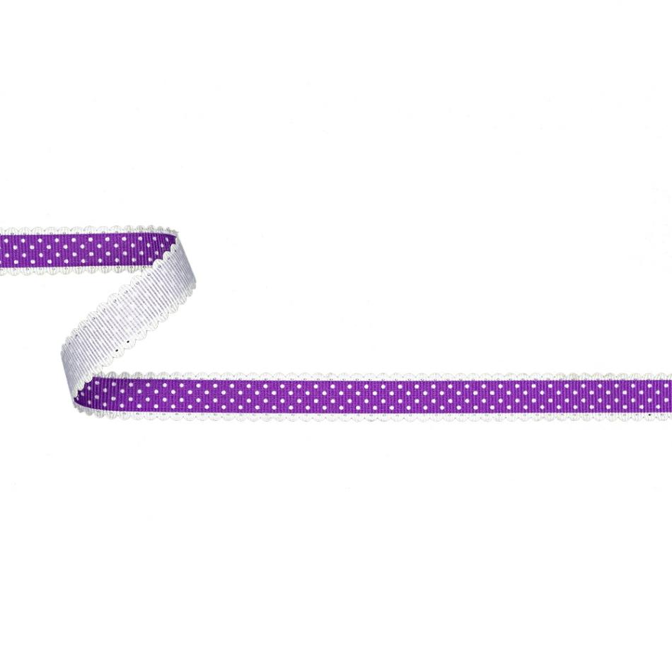 Grosgrain | Purple And White Alyssum Scalloped Edge Polka Dot Grosgrain Ribbon – 0.625" Grosgrain Grosgrain