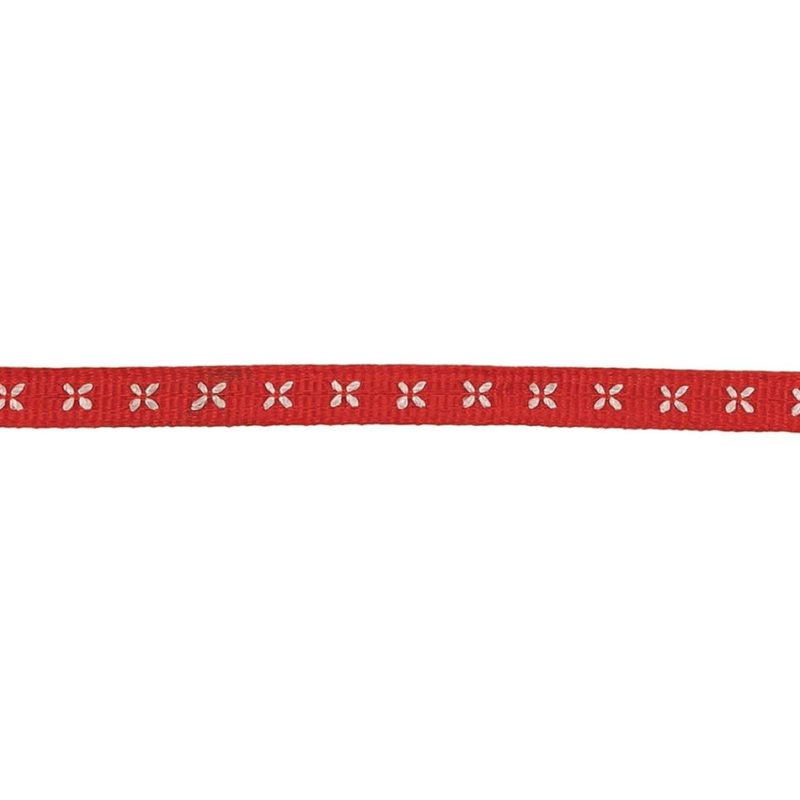 Grosgrain | Red Grosgrain Ribbon With Blanc De Blanc Stitched Flowers – 0.25" Grosgrain Blanc De Blanc