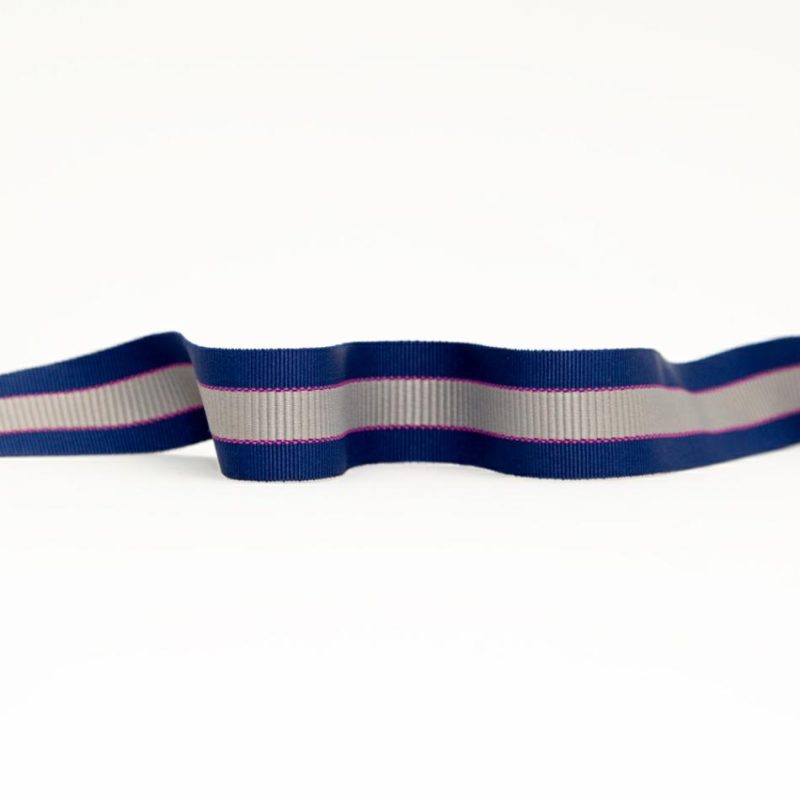 Grosgrain | Royal Blue, Silver And Pink Striped Grosgrain Ribbon – 1.25" Grosgrain Grosgrain