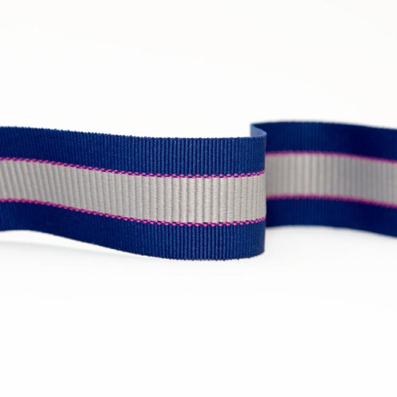 Grosgrain | Royal Blue, Silver And Pink Striped Grosgrain Ribbon – 1.25" Grosgrain Grosgrain