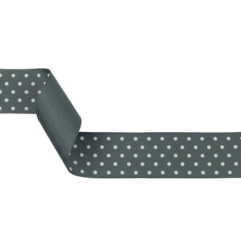 Grosgrain | Sedona Sage And White Polka Dots Grosgrain Ribbon – 1.625" Grosgrain Grosgrain