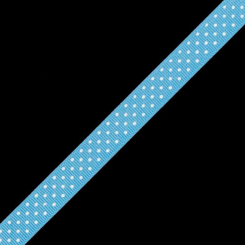 Grosgrain | Sky Blue Grosgrain Ribbon With White Polka Dots – 0.625" Grosgrain Grosgrain