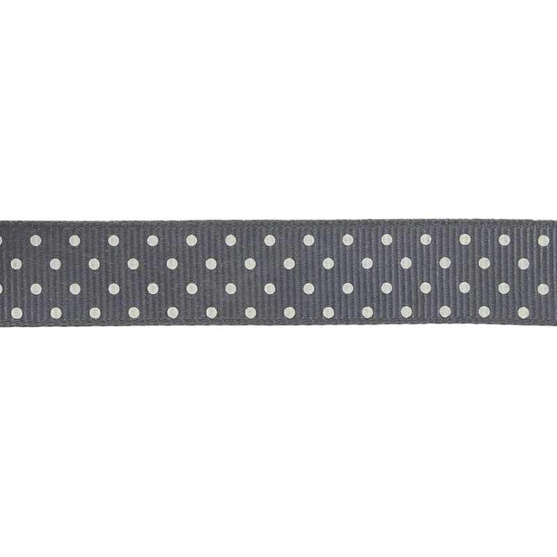 Grosgrain | Steel Gray And White Polka Dots Grosgrain Ribbon – 0.625" Grosgrain Grosgrain