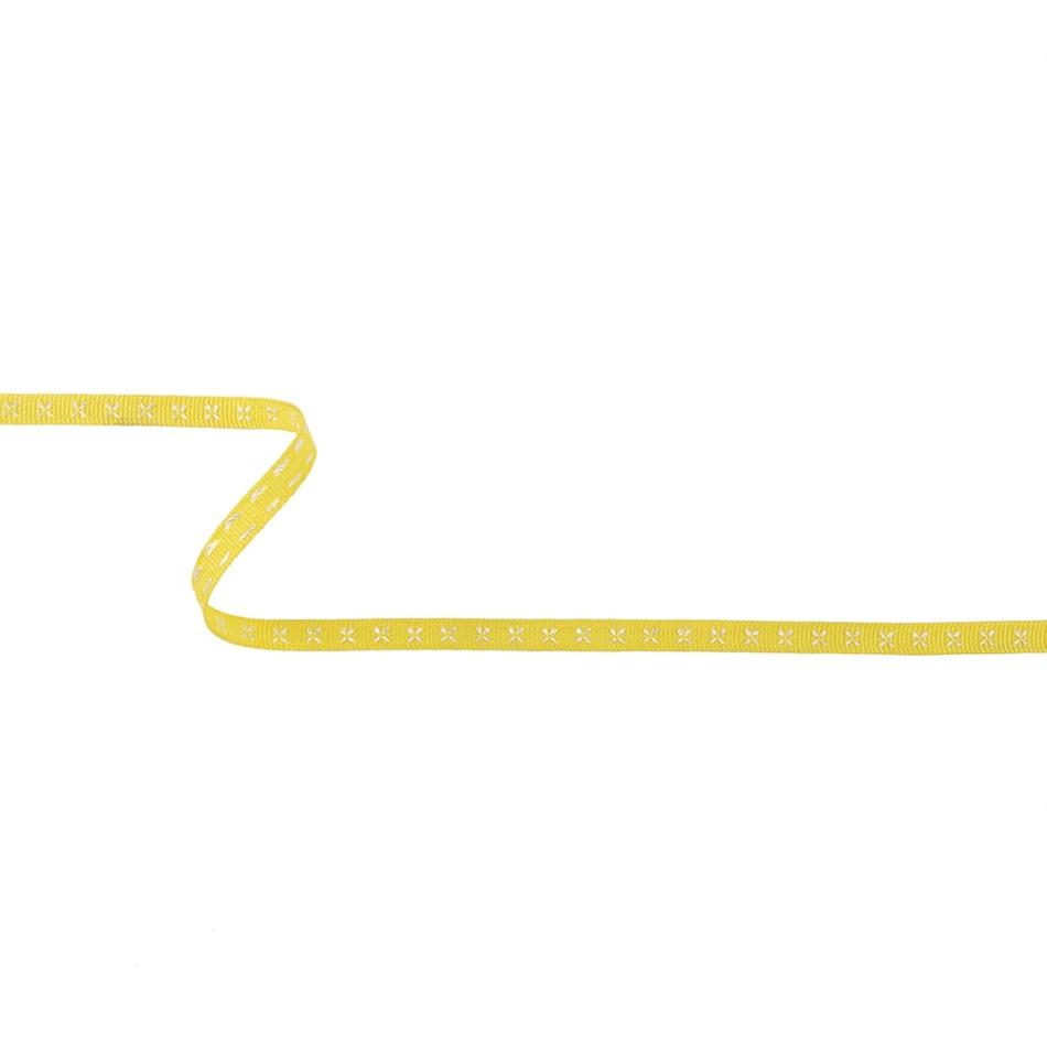 Grosgrain | Sunshine Yellow Grosgrain Ribbon With Blanc De Blanc Stitched Flowers – 0.25" Grosgrain Blanc De Blanc