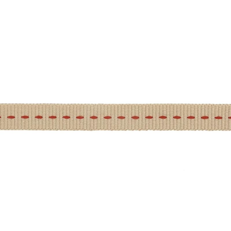 Grosgrain | Tan Grosgrain Ribbon With Red Stitching Detail – 0.375" Grosgrain Grosgrain