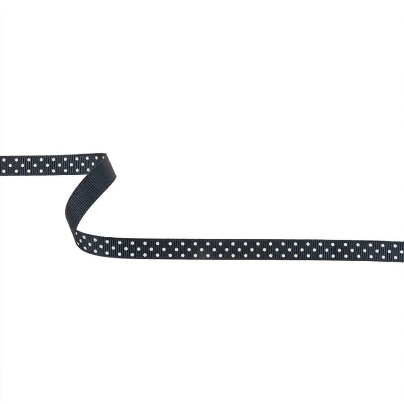 Grosgrain | Total Eclipse And White Polka Dots Grosgrain Ribbon – 0.375" Grosgrain Grosgrain