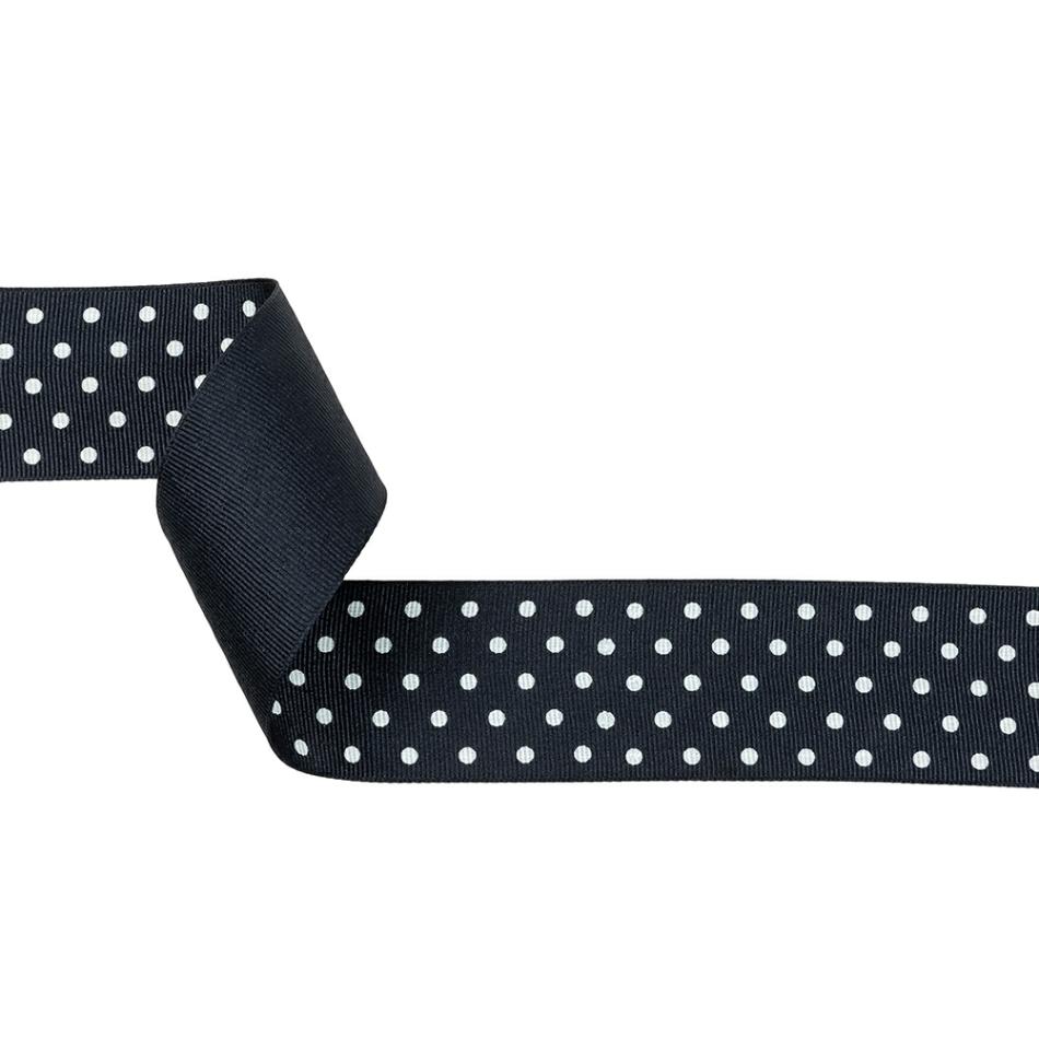 Grosgrain | Total Eclipse And White Polka Dots Grosgrain Ribbon – 1.625" Grosgrain Grosgrain