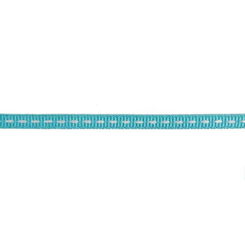 Grosgrain | Turquoise Grosgrain Ribbon With Bright White Stitching – 0.25" Grosgrain Bright White