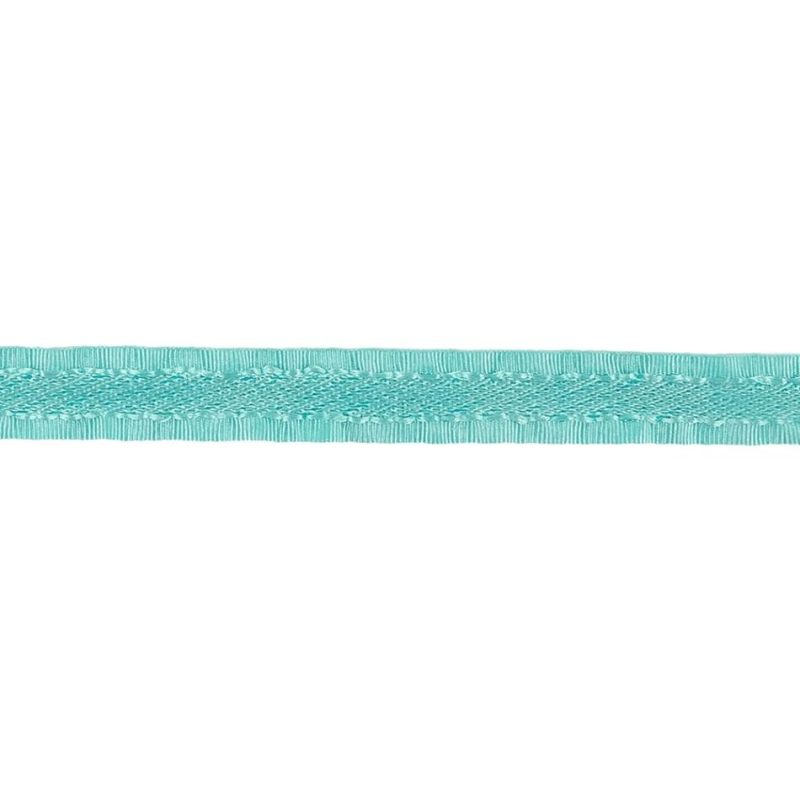 Grosgrain | Turquoise Twill Ribbon With Ruffled Grosgrain Borders – 0.375" Grosgrain Grosgrain