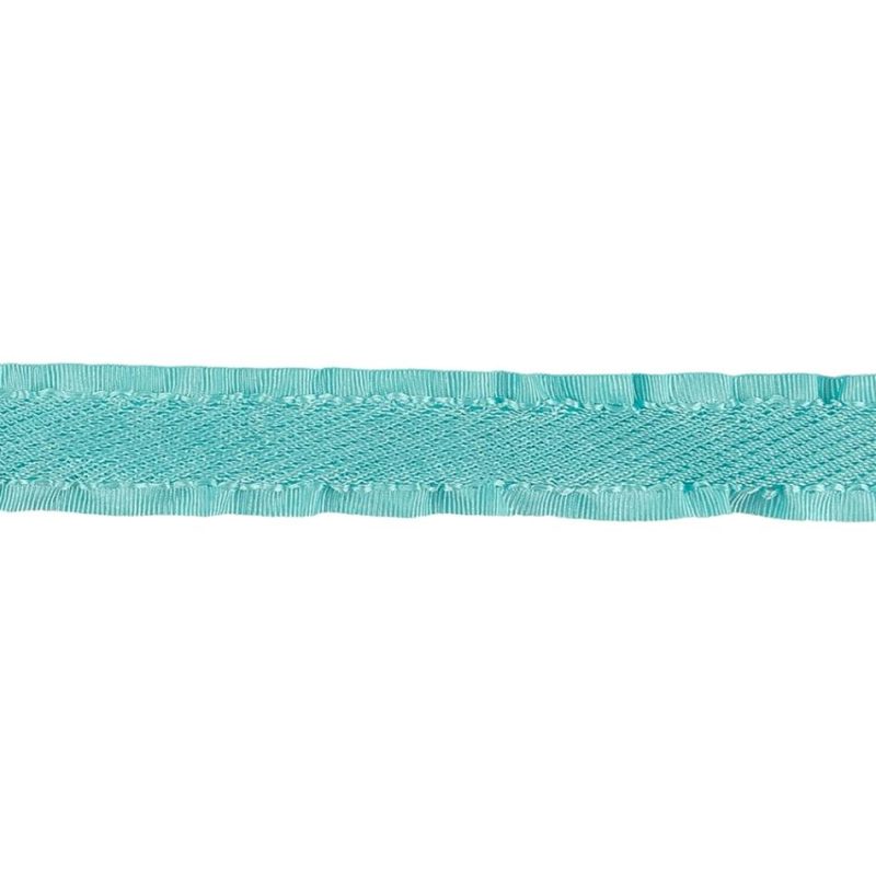 Grosgrain | Turquoise Twill Ribbon With Ruffled Grosgrain Borders – 0.625" Grosgrain Grosgrain