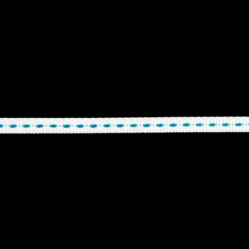 Grosgrain | White Grosgrain Ribbon With Turquoise Stitching – 0.25" Grosgrain Grosgrain