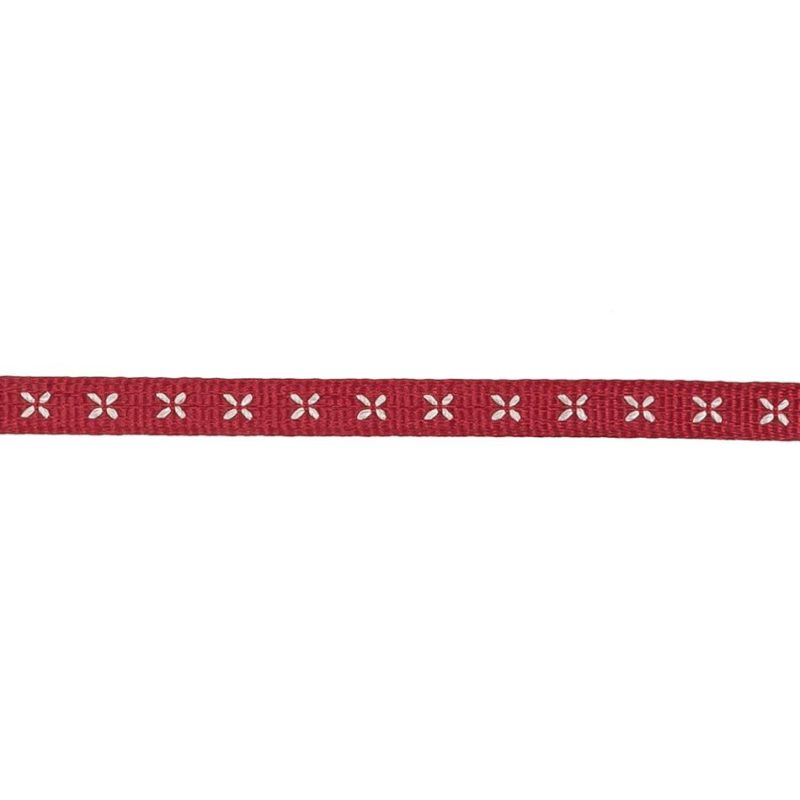 Grosgrain | Wine Grosgrain Ribbon With Blanc De Blanc Stitched Flowers – 0.25" Grosgrain Blanc De Blanc