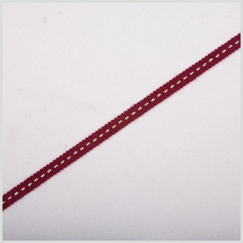 Grosgrain | Wine Stitched Grosgrain Ribbon – 0.19" Grosgrain Grosgrain