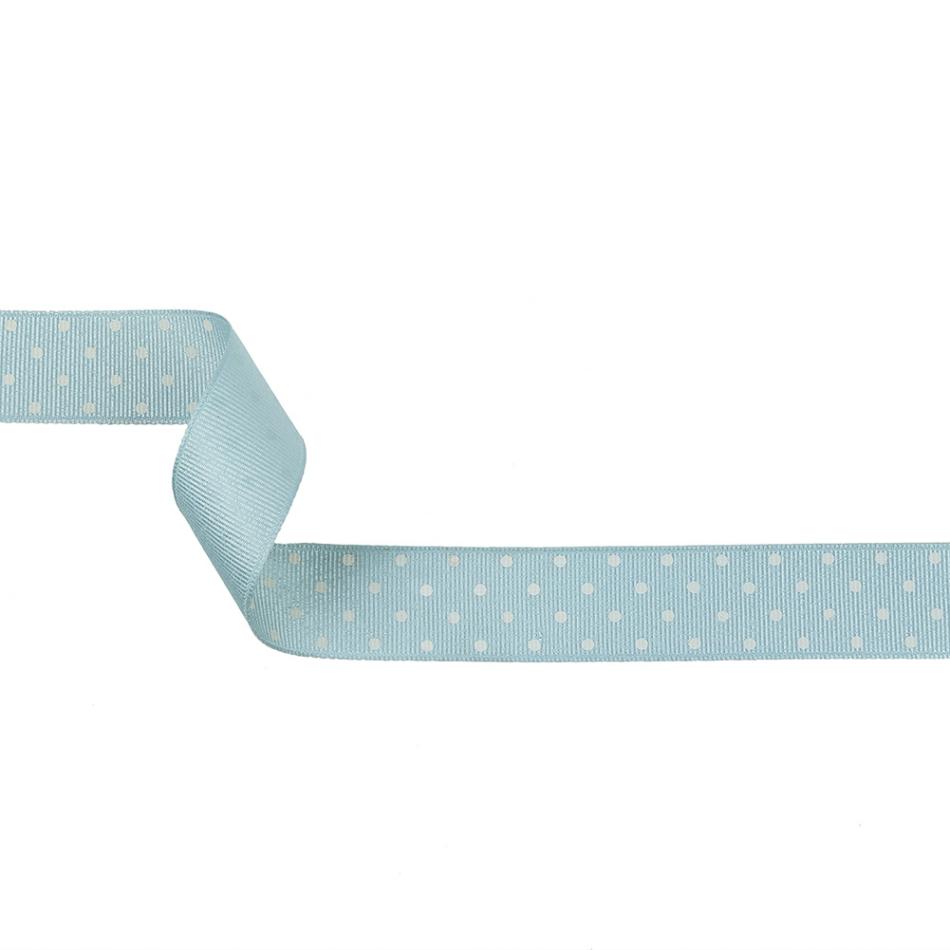 Grosgrain | Winter Sky And White Polka Dots Grosgrain Ribbon – 1" Grosgrain Grosgrain