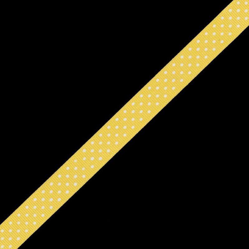 Grosgrain | Yellow Grosgrain Ribbon With White Polka Dots – 0.625" Grosgrain Grosgrain