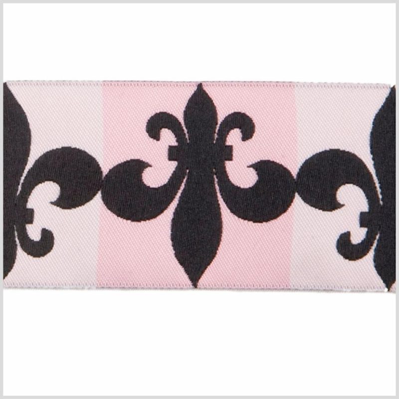 Jacquard | 1.5" Baby Pink/Black French Jacquard Ribbon Jacquard Baby Pink,Black