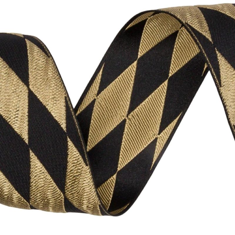 Jacquard | 1.5" Black/Gold French Jacquard Ribbon Jacquard Black,Gold