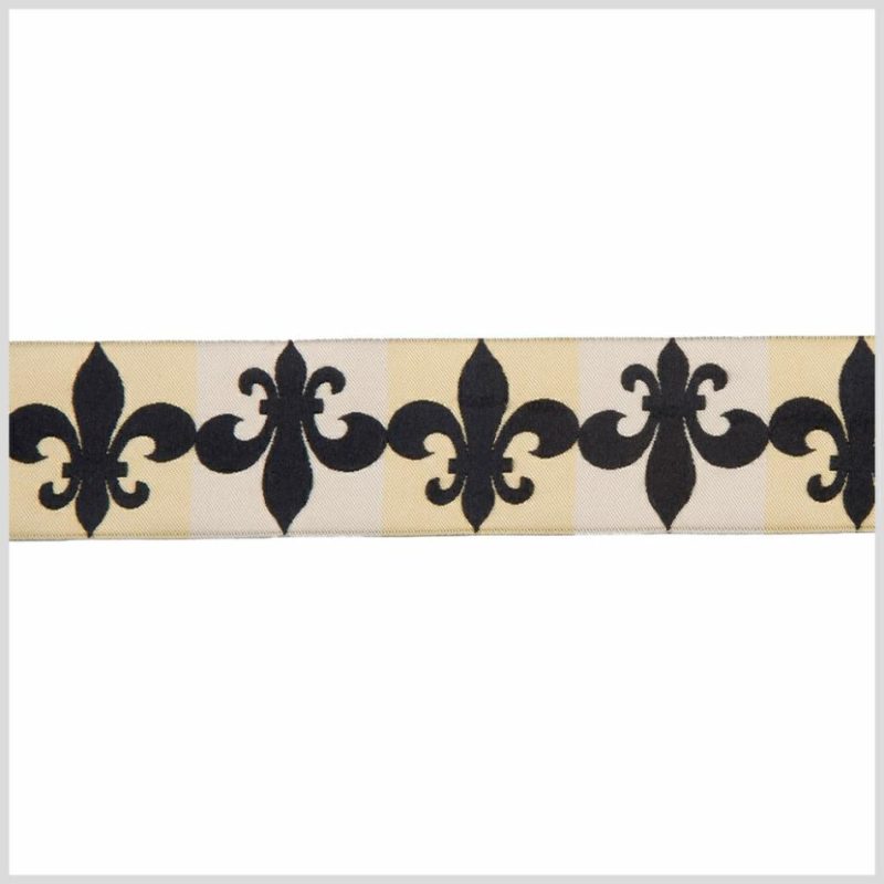 Jacquard | 1.5" Cream/Black French Jacquard Ribbon Jacquard Cream,Black