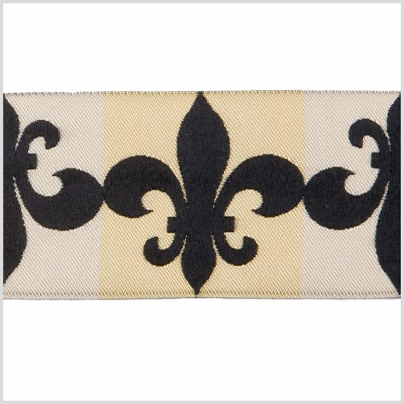 Jacquard | 1.5" Cream/Black French Jacquard Ribbon Jacquard Cream,Black